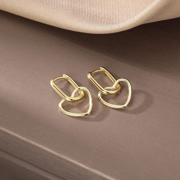 925 Sterling Silver Heart Drop Earrings Hoop for Women Teens Minimalist U Hoop E - Picture 4 of 7